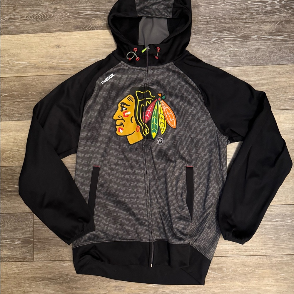 Reebok Black and Gray Performance Jacket with Varsity Style